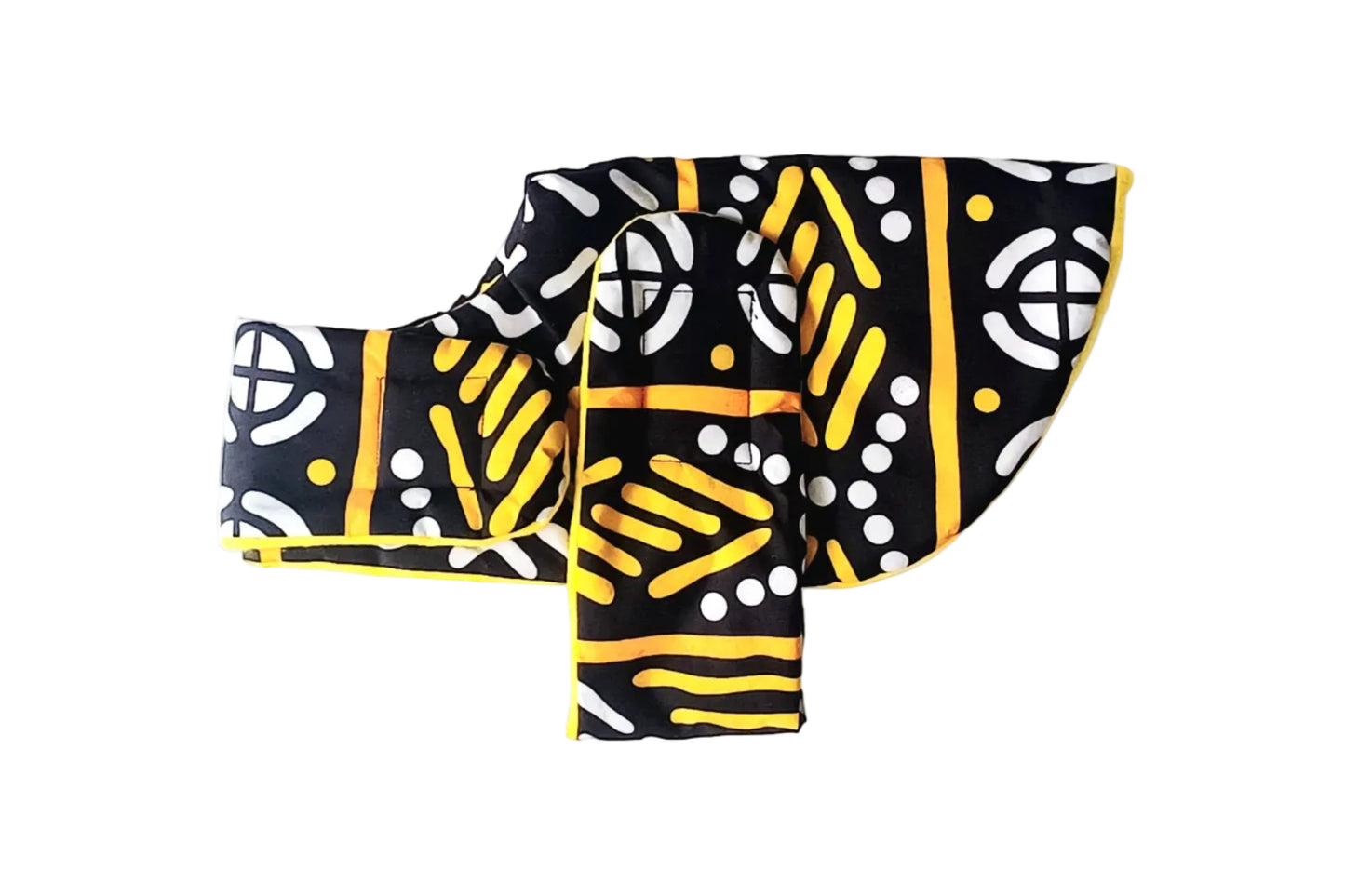 Black and yellow patterned Dog Coat on a white background