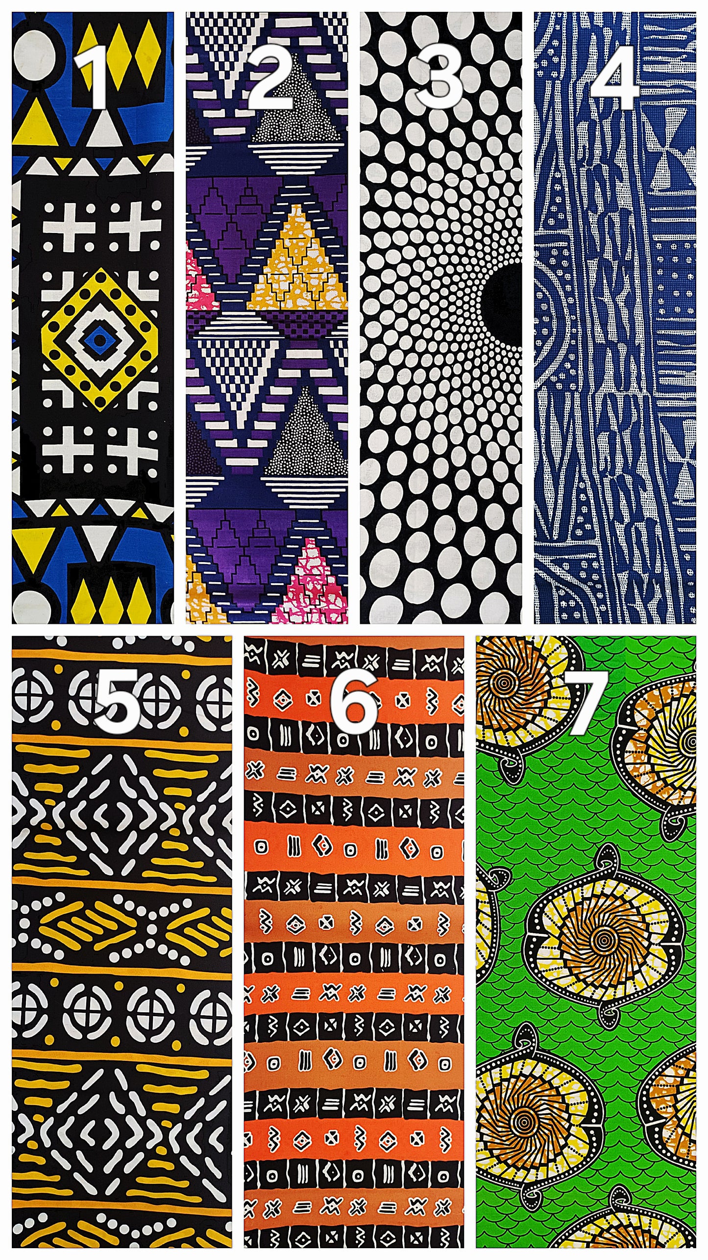 Collection of various geometric and abstract patterned fabrics.