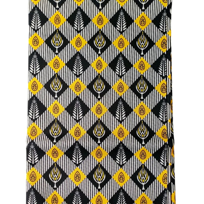 Geometric design in black, white and yellow.