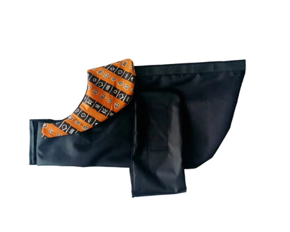 Black dog raincoat with Orange patterned collar