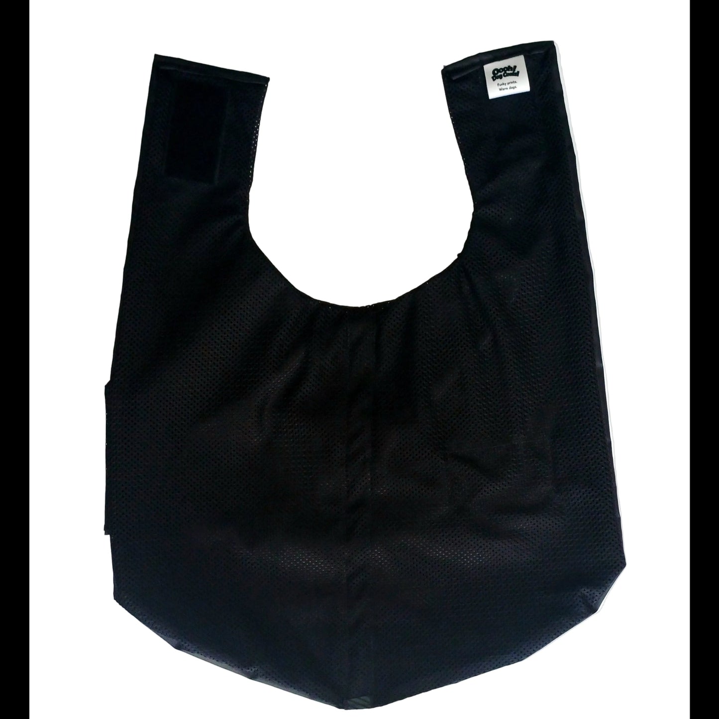 A black mesh sinner lining with a hook-and-loop strap closure, laid flat on a white background.