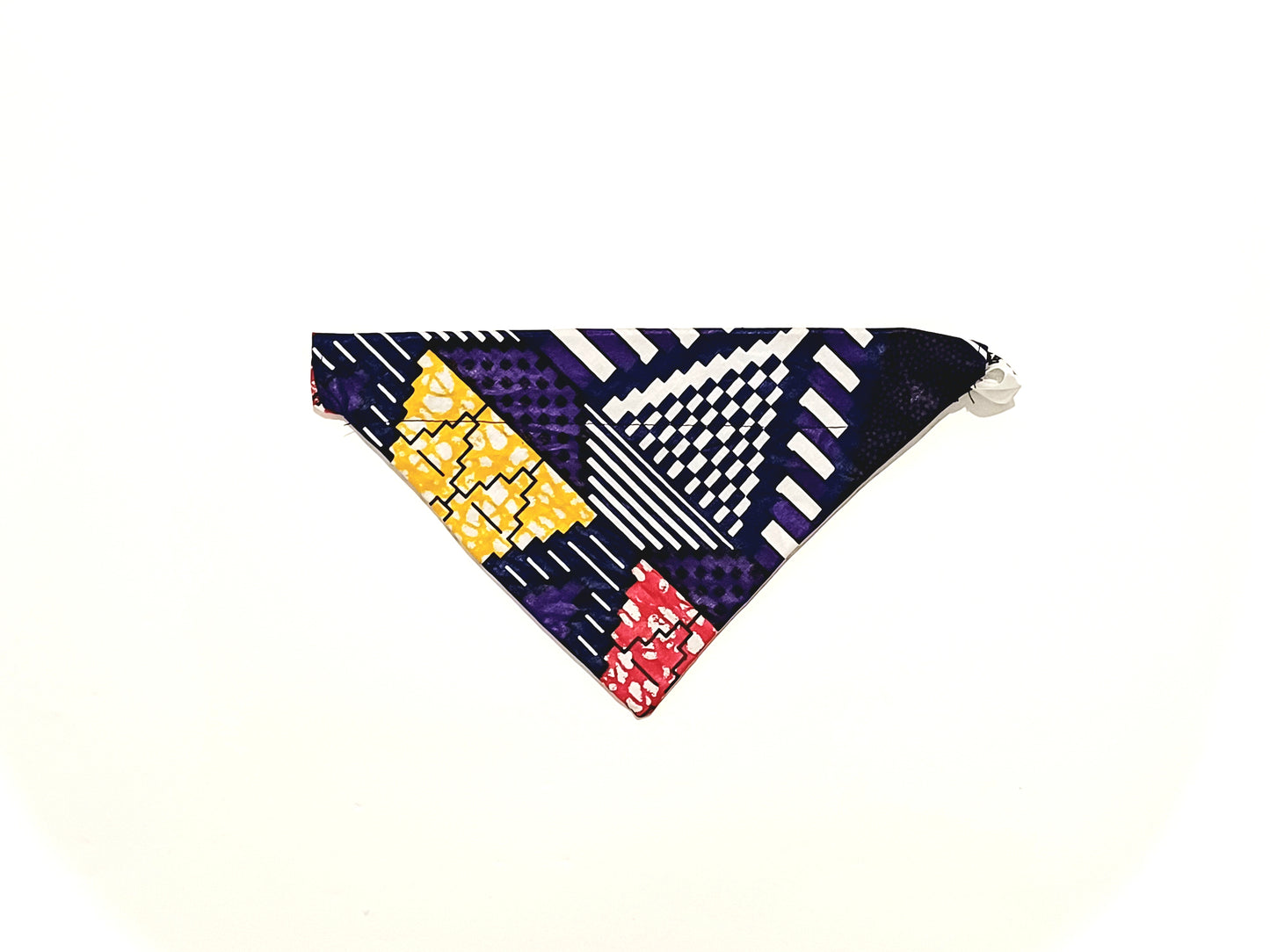 Colorful geometric patterned bandana on a white background
