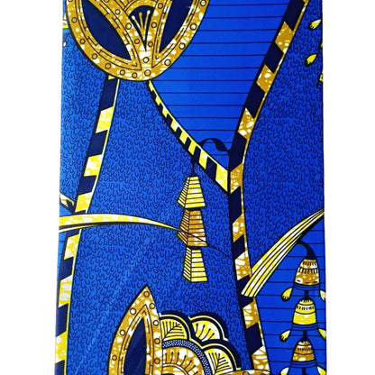 Blue and gold patterned fabric.