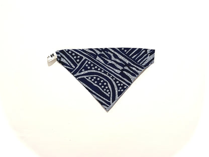 Navy blue bandana with white patterns on a white background