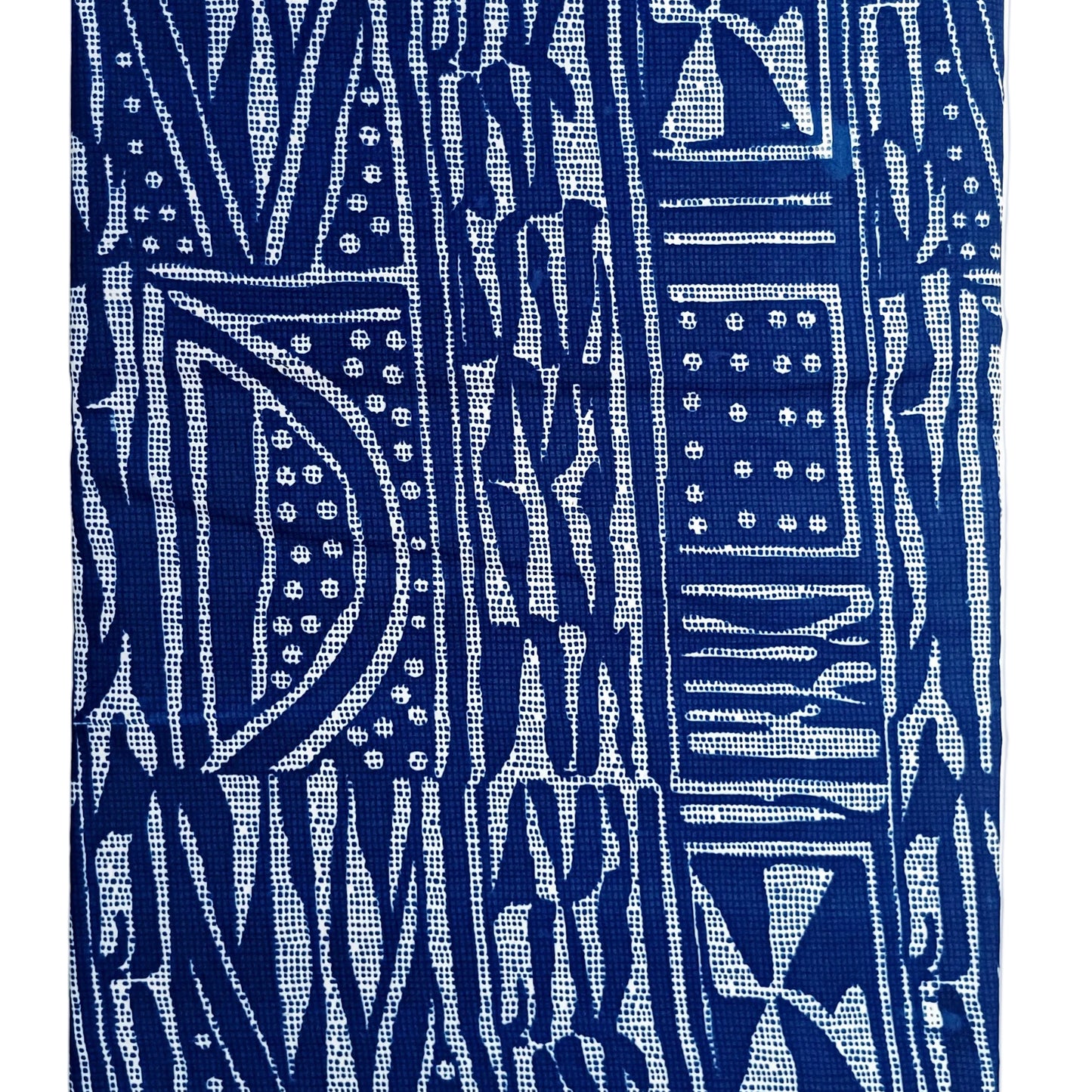 Navy blue fabric with white geometric pattern