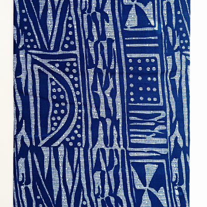 Navy blue fabric with white geometric pattern
